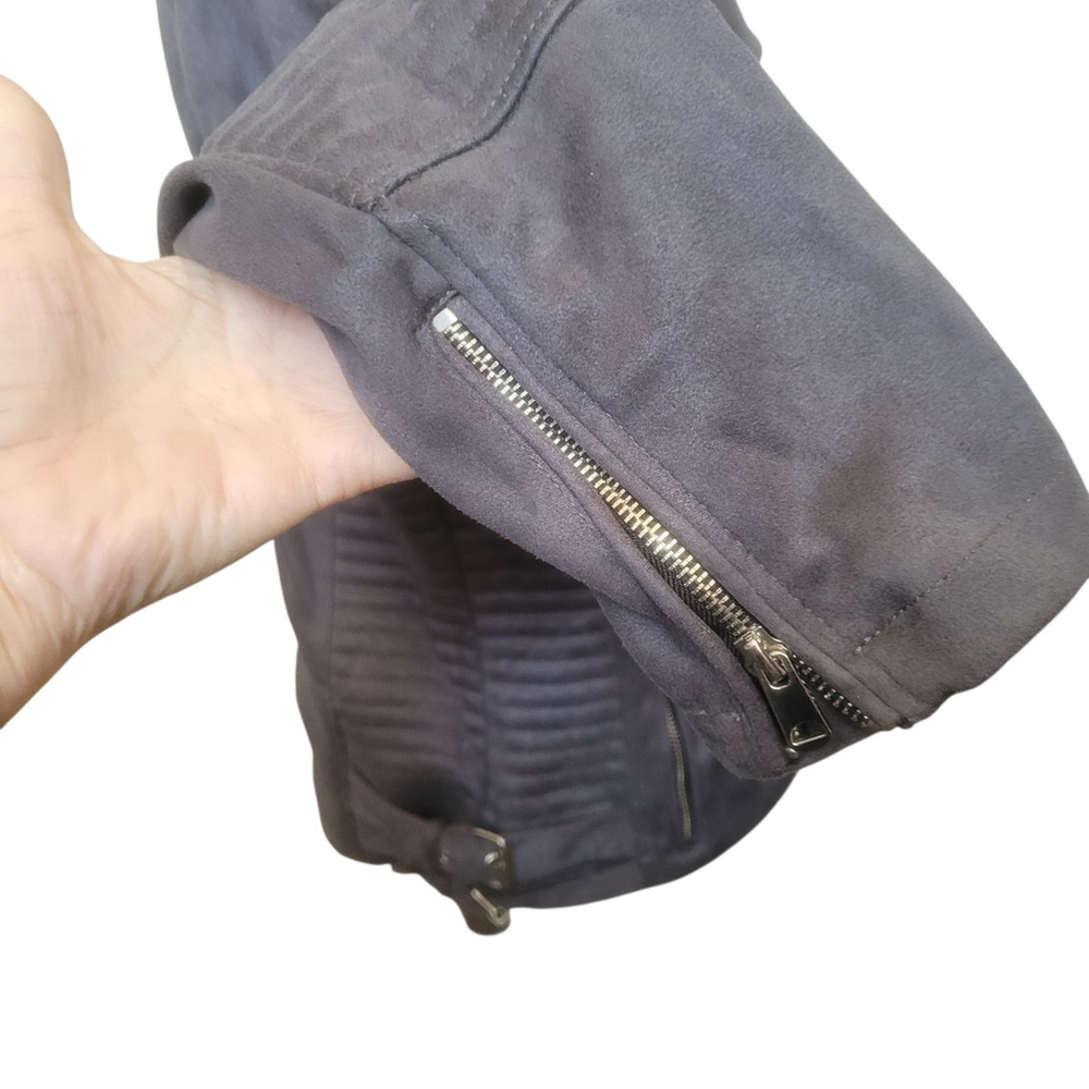 YMI Womens Plus Grey Moto‎ Jacket sz 1X Faux Suede Super Soft Lined For Warmth - Picture 5 of 10